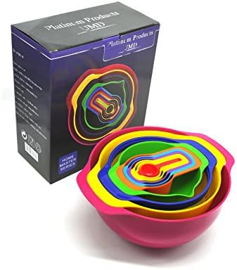 Platinum UMD 10 Piece Compact Mixing Bowls, Food Prep and Measuring Nesting Set, Multi-Color FDA Approved