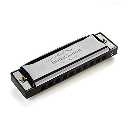 Harmonica, InnerSound Standard Diatonic Harmonica 10 Holes Blues Harp with Case, Key of C, for Blues Rock Country Folk Jazz, Black
