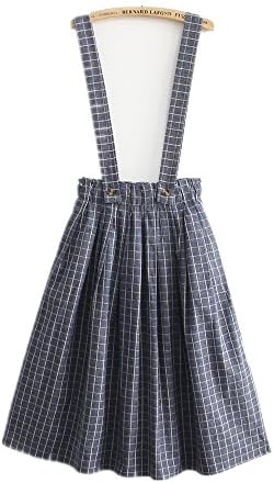 Himifashion Women Girls Casual Loose Grid Checks Dress Straps Skirt High Waist Skirts A-Line Style