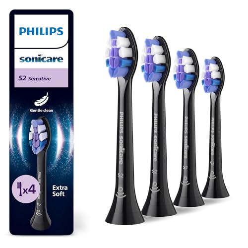 Philips Sonicare HX6054/88 S2 Sensitive Original Replacement Brush Heads, Black, Pack of 4