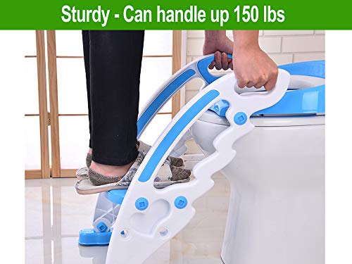 Potty Toilet Seat with Step Stool Ladder – Portable Chair Trainer with Handles. Sturdy, Comfortable, Safe, Built in Non-Slip Steps and Memory Foam Seat. Best Gifts for Kids, Boys, Girls, & Toddler