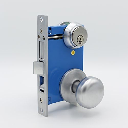 Kenaurd Gate Lock W/ Knob, Double Sided Mortise Cylinder, Satin Chrome Finish (US26D), 2-1/2" Backset (Right Hand)