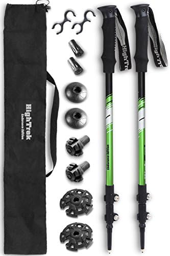 High Trek Trekking Poles - 2-pc Pack Adjustable Hiking or Walking Sticks - Strong Lightweight Aluminum 7075 - Quick Adjust Flip-Lock - Sweat Absorbing Grips