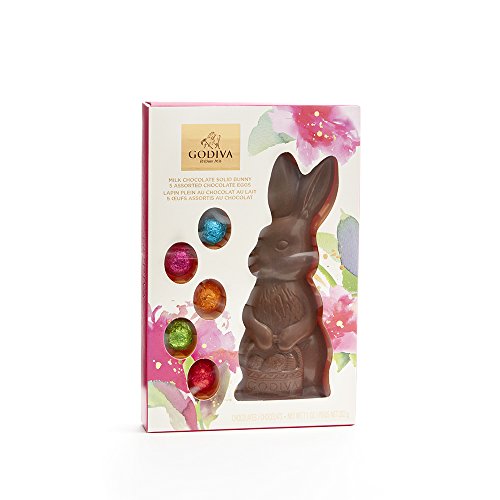 Godiva Chocolatier Milk Chocolate Solid Bunny with Foil Chocolate Eggs Gift Box