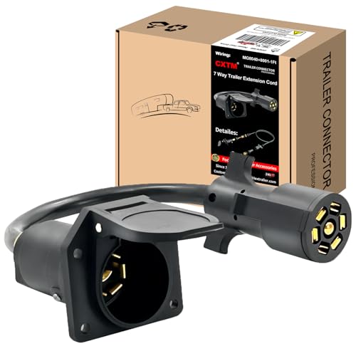 Photo 1 of CXTM 7 Way Trailer Extension Cable(1FT), 7 Pin Trailer Extension Cord, Gooseneck Hitch 7 Way Trailer Plug Extension 7 Blade Trailer Wiring Connector for Rv Truck, Camper (1ft)