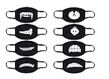 MerryNine Kawaii Face Mask,8 Pack Teeth Pattern Cute Unisex Cotton Blend Anti Dust Face Mouth Mask Black Man Woman (8 pack Black)