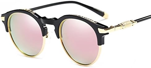 HOHAUSA Retro Semi Rimless Half Frame Round Polarized Sunglasses for Women Men