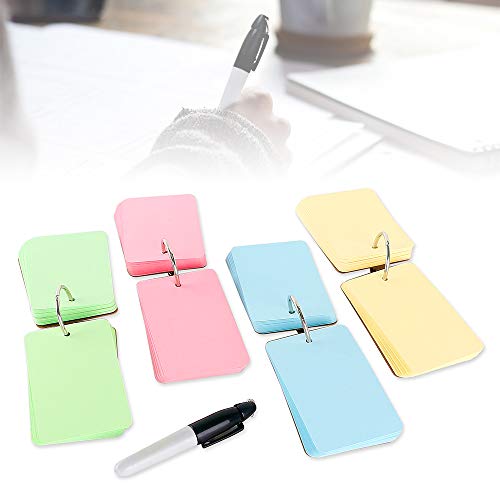 200 Pieces 3.5 x 2.2 Inches Multicolor Kraft Paper Binder Ring with Portable Pen Easy Flip Flash Card Study Cards Note Cards Memo Cards DIY Greeting Cards
