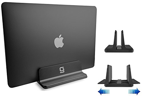 Adjustable Laptop Stand Dock | Compatible All MacBook Pro Air HP Dell Acer Lenovo Microsoft Surface Samsung Sony ASUS Laptops iPad | Vertical Modern Aluminum Custom Fit Desktop Space-Saving (Black)