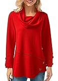 CASILY Women's Cowl Neck Long Sleeve Asymmetric Hem Button Embellished Blouse Tops