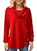 CASILY Women's Cowl Neck Long Sleeve Asymmetric Hem Button Embellished Blouse Tops