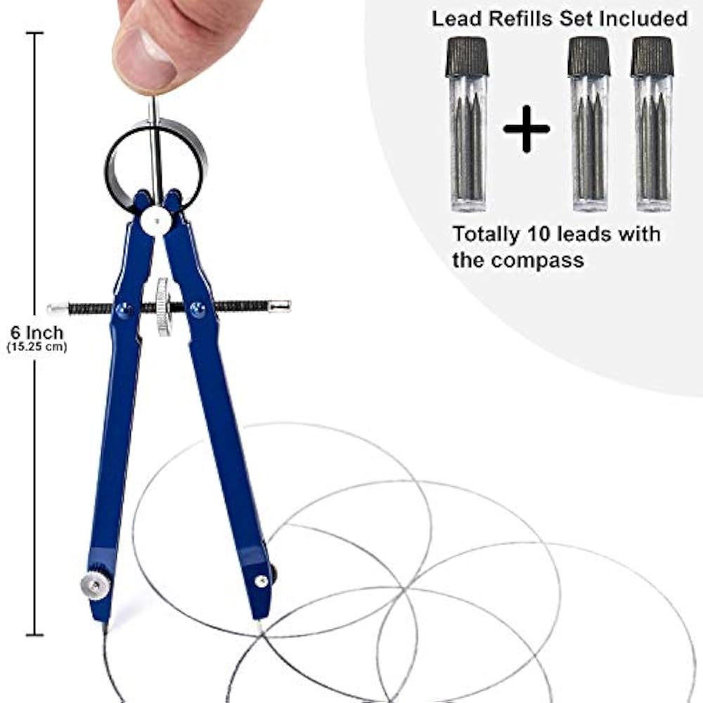 Offizeus Professional Compass Geometry With Extra Lead Refills Makes