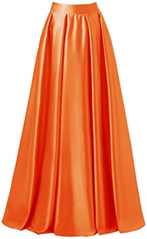 emondora Women High Waist Elastic Satin Flared Swing Maxi Skirt Pleat Prom Gown