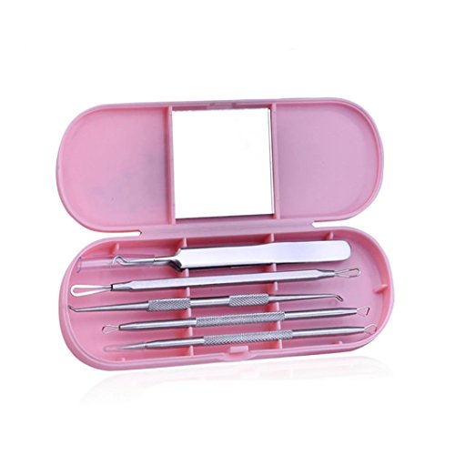 Veepola Stainless Curved Facial Acne Spot Pimple Remover Extractor Tool Comedone Remover Tewezers Face Care Set