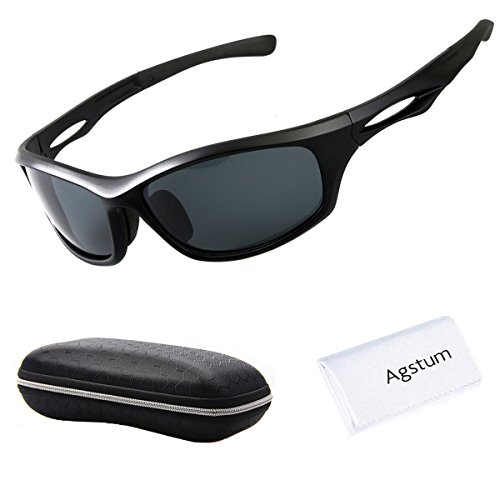 Agstum Polarized Sports Goggles Sunglasses Driving Cycling Fishing TR90 Unbreakable Frame (Black, Grey)