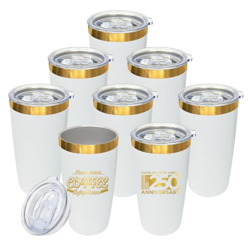 STELOXIA 10 oz Coffee Tumbler Bulk Travel Coffee Mug,White/Gold,8 Pack at Amazon