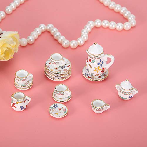 1:12 Puppenhaus Zubehör, 15 stücke Mini Porzellan Blume Teetasse Set Puppenhaus Dekor Küche Miniatur Simulation Möbel Set Modell für Jungen Mädchen Puppenhäuser(Krawatte 3) – Bild 6