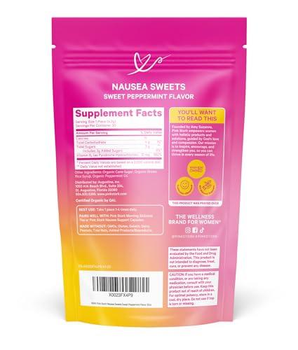 Pink Stork Organic Peppermint Sweets, Peppermint, 30 Candies | Morning Sickness Support, Motion Sickness Support, Added Vitamin B6, 1st Trimester Pregnancy Must Haves, Wrapped