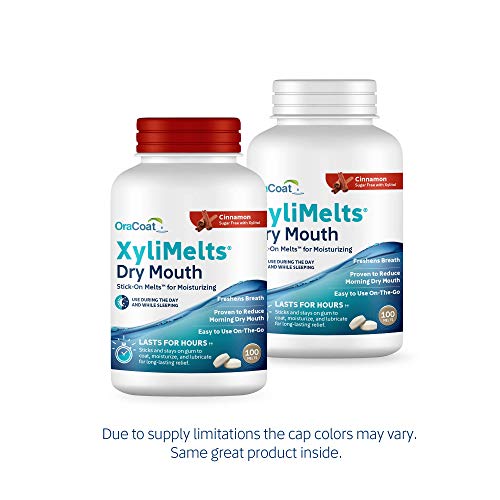 OraCoat XyliMelts Dry Mouth Relief Moisturizing Oral Adhering Discs, Cinnamon With Xylitol, For