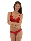 Junior's Sizes Red Lace Layering Bra with Sheer Red Thong Panty 2 Piece Set Sizes: Large