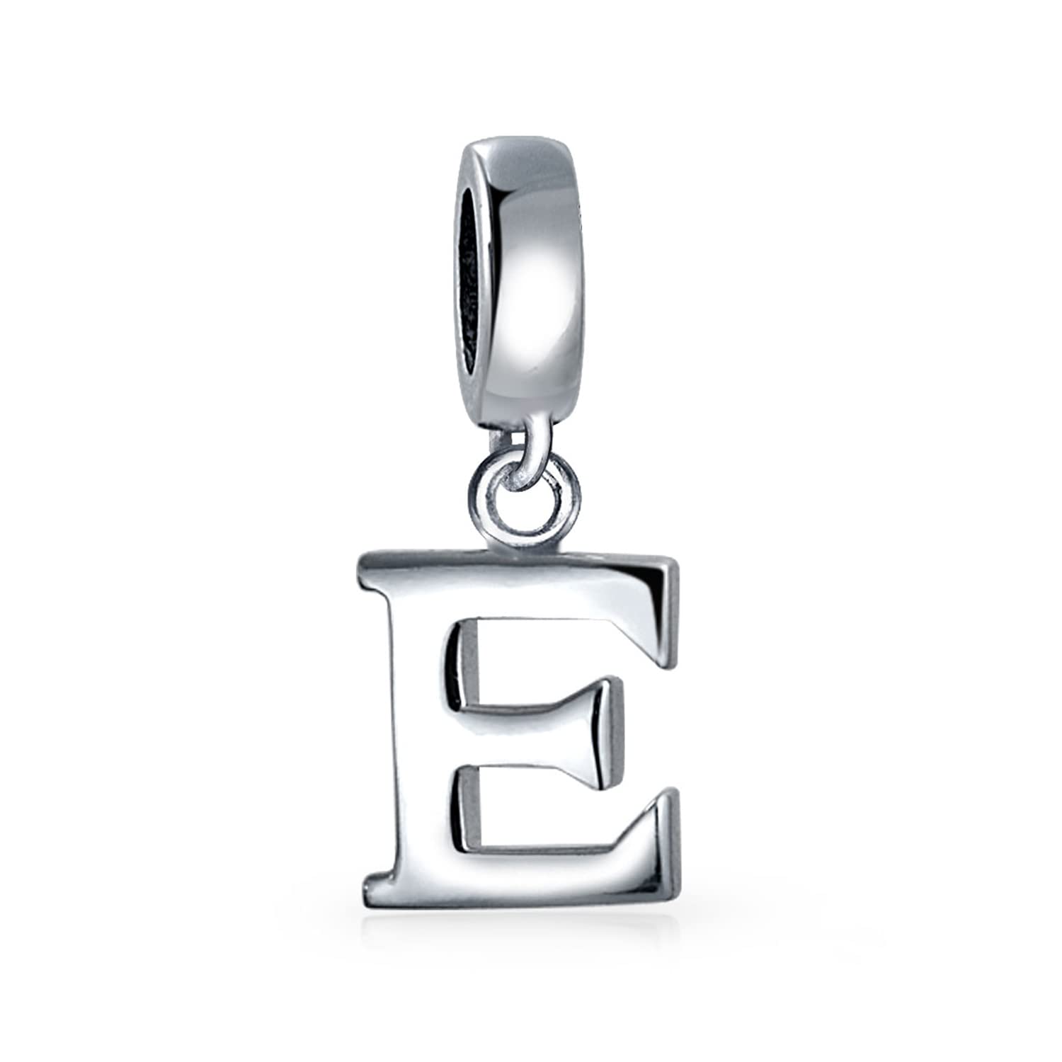 Bling Jewelry Personalized Gift Block Letter E Alphabet Initial Dangle Charm Bead Sterling Silver For European Bracelet Custom Engraved