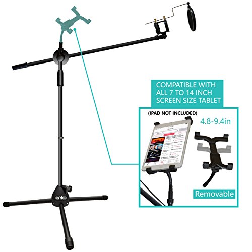 Mic Stand, ANKO Fashion Easy-Adjust Tablet Mount with Flexible 360 Degree Rotating and Mic Mount with 24.78" long Arm, Suitable for All 7-14 Inch Tablets. (BLACK-1 PACK)