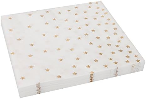 Geeklife Gold Paper Napkins ,Sparkly Gold Foil Stars Paper Napkins Bulk for for Wedding ,Party ,Cocktail and Anniversary Dinner ,2-ply,100 pcs