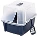 IRIS USA Cat Litter Box, Litter Box Enclosure with Scoop, Split Hood and Front Door Flap, Covered Kitty Litter Box for Privacy, Portable, Easy to Clean, Navy