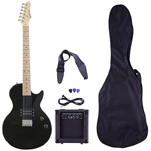 Full Size Black Electric Guitar with Amp, Case and Accessories Pack Beginner Starter Package Right Handed