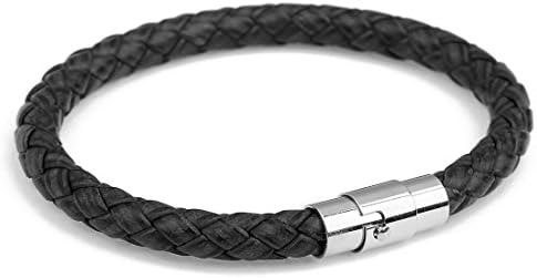 Ckysee Jewelry Braided Genuine Leather Bracelet with Locking Stainless Steel Clasp (Length 7.5-9)