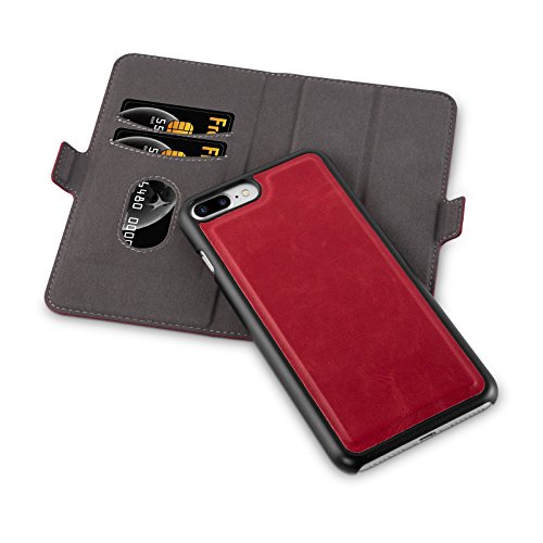 Cadorabo – 2-in-1 Book Wallet for > Apple iPhone 8 PLUS / 7 PLUS / 7S PLUS < with integrated detachable Hard Cover Stand Function Card Slot and invisible Closure - Etui Case Cover in POMEGRANATE-RED - Thumbnail 4