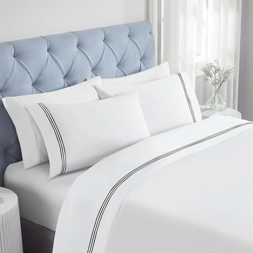 Superior Embroidered Cotton Bed Sheet Set, 1 Elastic Deep Pocket Fitted Sheet,…