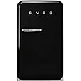 Smeg FAB10 50's Retro Style Aesthetic Refrigerator with 4.48 Cu Total Capacity, 2 Glass Shelves, LED Internal Light, 22-Inches, Black Right Hand Hinge Made In Italy