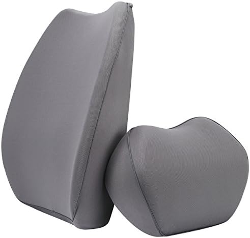 Relief Expert Car Lumbar Support Back Cushion and Headrest Kit for Back Support - Premium Memory Foam, Pain Relief - Universal Fit Major Car Seat - R3 (Grey)