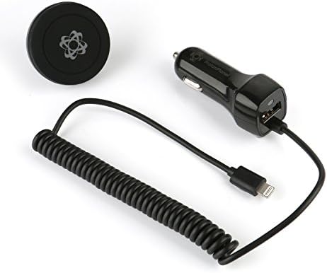 ProtonPlanet Lightning Coiled Car Charger Adapter and Car Mount for iPhone 6/6S/6S Plus - Black