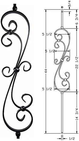 Hollow Metal Stair Baluster Spindle SCROLL 1/2" X 44" (Box of 5) … (Satin Black)