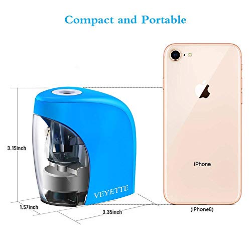 Electric Pencil Sharpener, Pencil Sharpener with Auto Safe Feature,Portable Electric Sharpener for Home/School/Classroom/Office,USB or 2AA Batteries Operated (Blue)