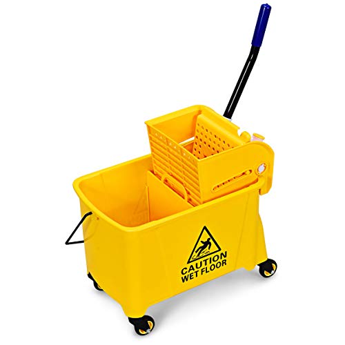 GOPLUS Commercial Mop Bucket with Wringer, Household Portable Mop Bucket, Ideal for Household and Public Places Floor, 21 Quart Capacity, Yellow