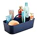 mDesign Plastic Divided Shower Organizer Basket Caddy Tote with Handle - Storage for Bathroom or Dorm - Holds Hand Soap, Shampoo, Sponges, Scrubs, and Body Wash - Lumiere Collection, Navy Blue