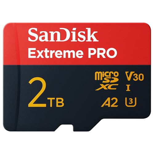SanDisk Extreme PRO 2TB scheda microSDXC + adattatore SD (Per Action Cams, Droni, Smartphones, Velocità fino a 250 MB/s, 5K, 4K UHD) Con prestazioni app A2, RescuePRO Deluxe, UHS-I, Class 10, U3, V30