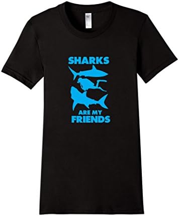 Women's Sharks Are My Friends Funny Graphic Marine T-shirt Small Black