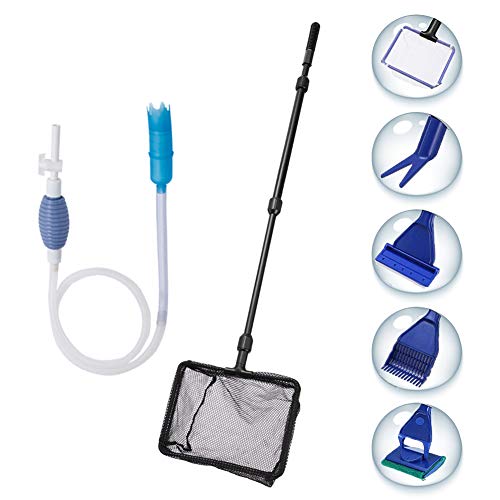 Gorse Aquarium Fish Tank Clean Tools Set, 7-in-1 Multipurpose Cleaning Tool for Fish Tank Cleaning and Fish Tank Gravel Cleaner Siphon for Water Changing and Sand Cleaner