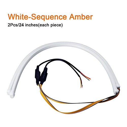 2Pcs 24 Inches Dual Color White/Sequence Amber LED Strip Tube, YANF Car Flexible Daytime Running Lights DRL Switchback Headlight Decorative Lamp and Flowing Turn Signal Light - Thumbnail 2