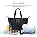 GoPenguin Large Beach Tote Bag for Women, Nylon Foldable Travel Shoulder Bag with Zipper, Top Hanlde Black