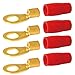 AIRIC 8 Gauge Ring Terminal 5/16 inch Gold Plated Crimp Ring Terminals with Soft Boots Gold Wire Connectors Kit 8-Pack