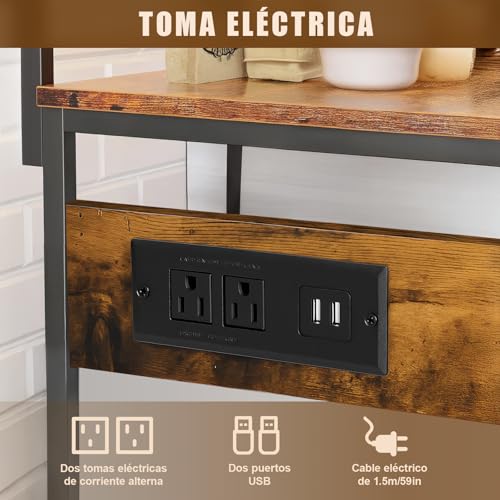 FURRIFIC Alacenas para Cocina con Estación De Carga, Muebles para Cocina con Altura Regulable, Estante para Cocinas para Horno Microondas, 6 Ganchos, 4 Tipos de Regulación de Altura, Sala, Oficina...