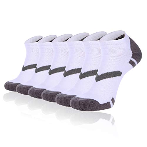 Cooplus Mens Ankle Socks Athletic Breathable Low Cut Tab With Arch Support 6 Pairs (White6, Fits shoe size 6-12)