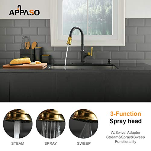 APPASO Black and Gold Kitchen Faucet with Pull Down Sprayer Black