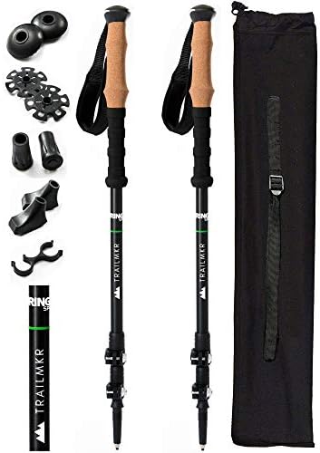 BRINGIT Strong Trekking Poles, Cork Grip Hiking Poles Collapsible, Lightweight, Quick Flip-Locks