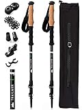 Ultra-Strong Aluminum Trekking Poles with Cork Grip, Quick Lock and Collapsible for Easy Transport in Black Carry Bag With Strap
